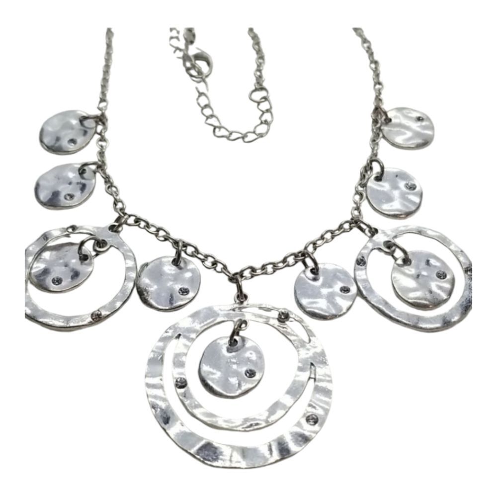 Necklace Circle Drops Silver Multiple Chain Necklace